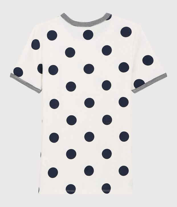 Women's Spotted Round-Neck Cotton T-Shirt white/blue