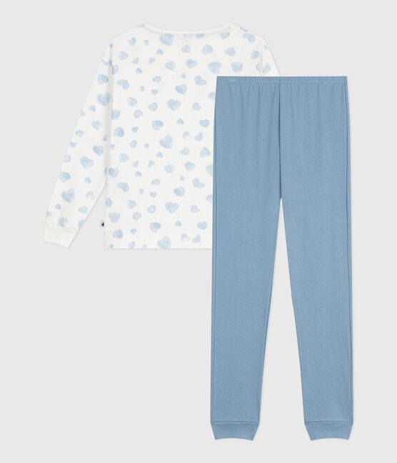 Women's cotton heart print pyjamas in two materials ADRIATIC blue/MULTICO