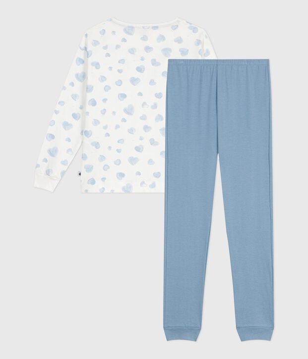 Women's cotton heart print pyjamas in two materials blue/multicolor