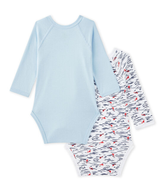 Set of 2 newborn baby boys' long-sleeved bodysuits LOT white