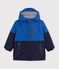 Children's plain mid-length colourblock parka blue/multicolor