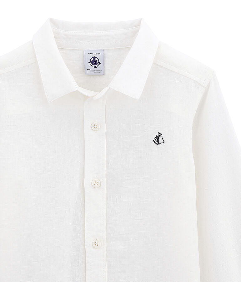 Boys' shirt in linen and cotton white