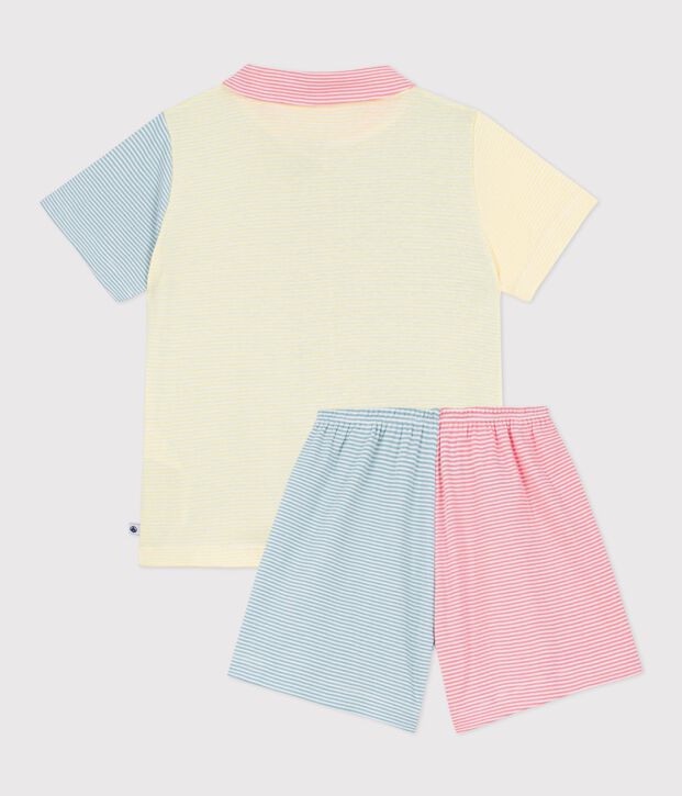Children's short stripy buttoned cotton pyjamas white/multicolor