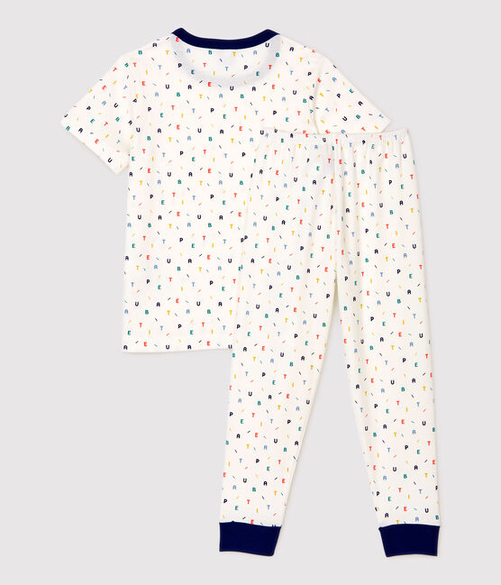 Boys' Short-Sleeved Multicoloured Letter Print Organic Cotton Pyjamas MARSHMALLOW white/MULTICO white