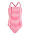 Stripy one-piece swimsuit with ruffle details. GEISHA pink/MARSHMALLOW white