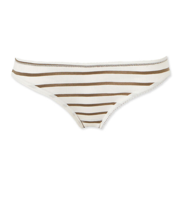 Women's striped cotton pants white/brown