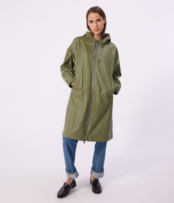 Women's long raincoat in two colours OLIVINE green