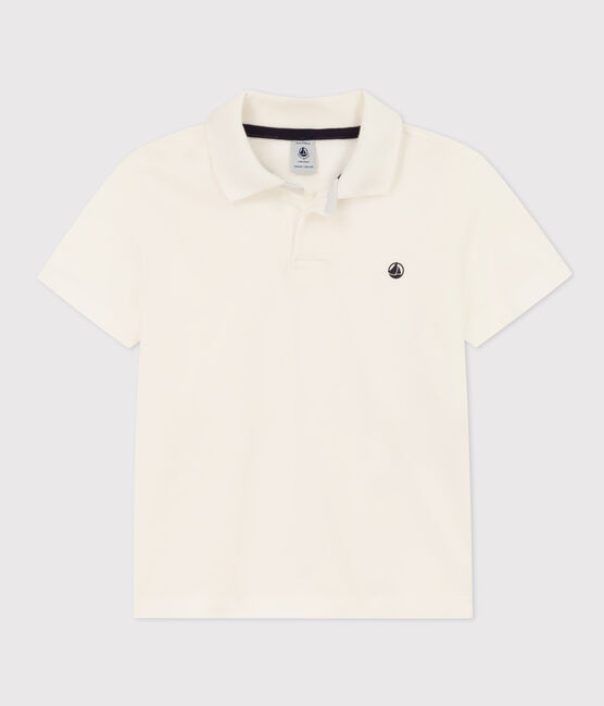 Boys' Short-Sleeved Cotton Polo Shirt MARSHMALLOW white