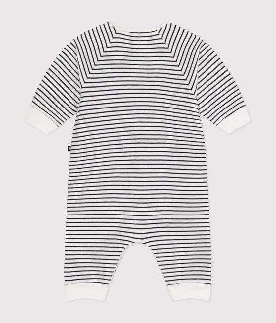 Babies' Stripy Tube Knit Bodysuit MARSHMALLOW white/SMOKING blue