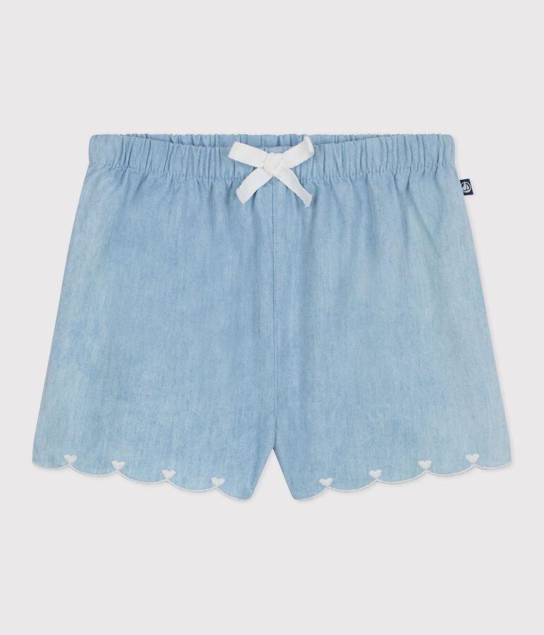 Babies' shorts in embroidered chambray blue