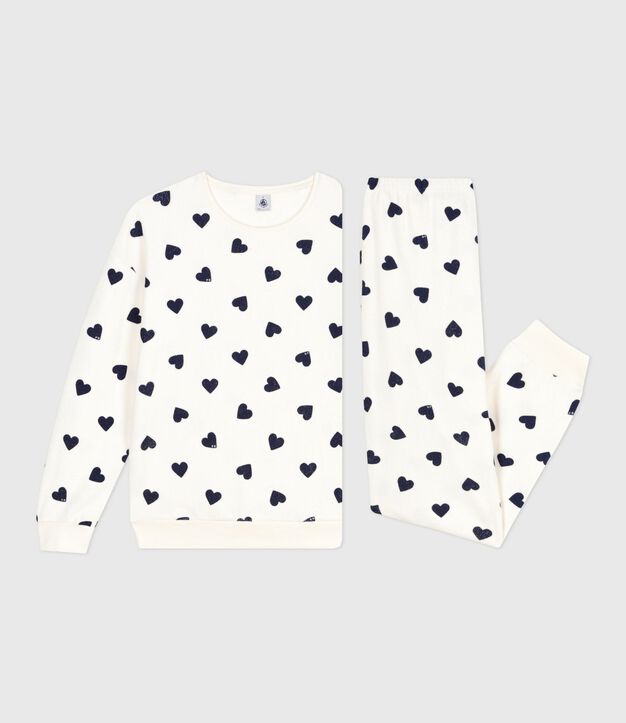 Women's cotton terry pyjamas printed with hearts blue/blue