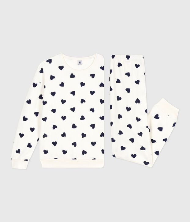 Women's cotton terry pyjamas printed with hearts blue/blue