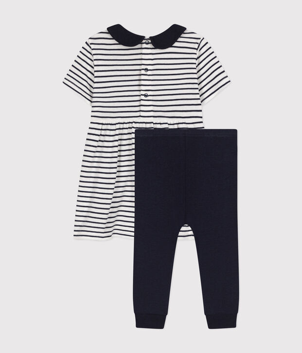 Babies' Cotton Dress and Leggings Set white/blue