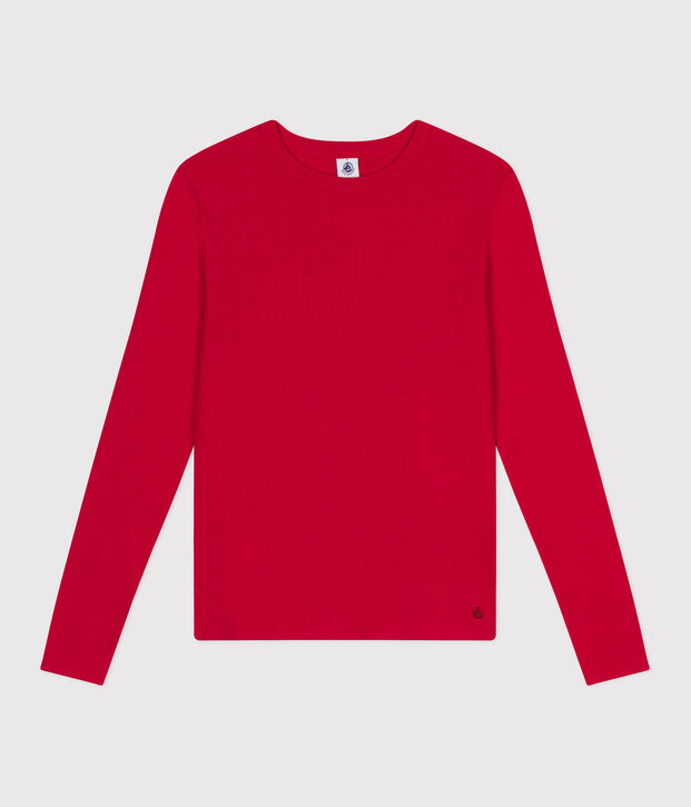 Women's plain rib knit long-sleeved Iconic T-shirt red