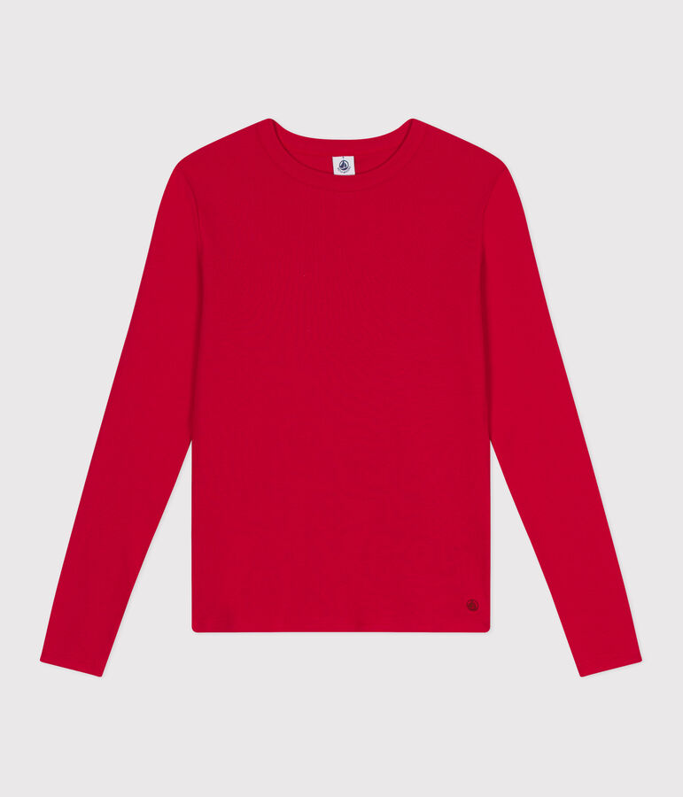 Women's plain rib knit long-sleeved Iconic T-shirt CORRIDA red
