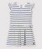 Baby Girls' Stripy Cotton and Linen Blend Short-Sleeved Dress MARSHMALLOW white/MEDIEVAL blue