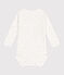 Babies' long-sleeved wrapover cotton bodysuit MARSHMALLOW blue/GOMME white