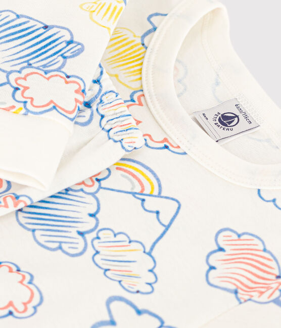 Children's Short Fitted Cotton Rainbow Print Pyjamas MARSHMALLOW white/MULTICO white