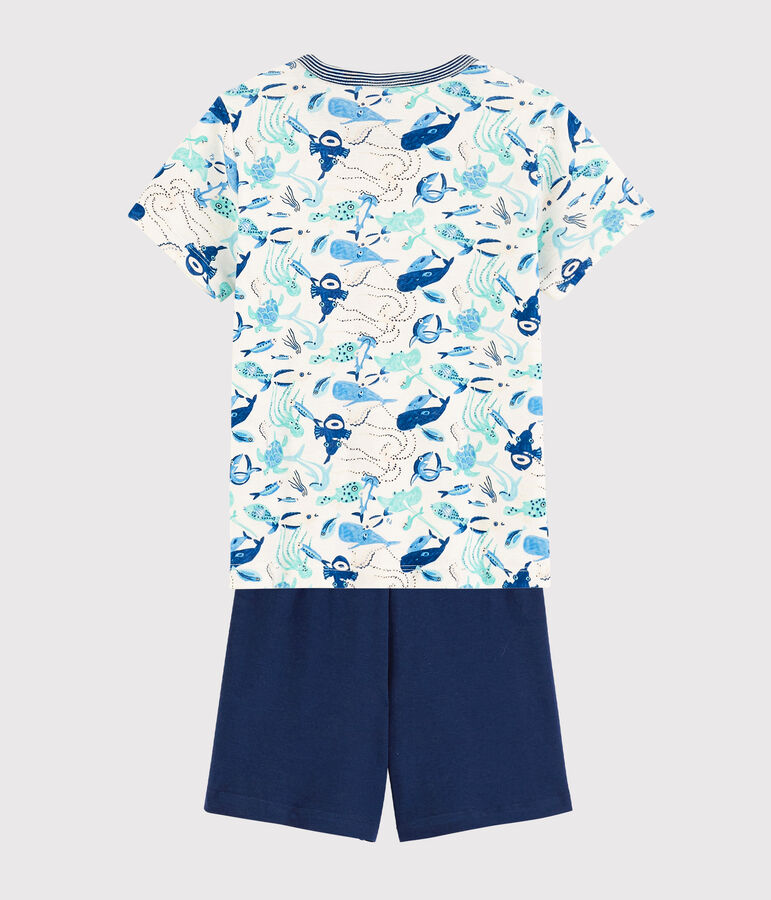 Boys' Sealife Pattern Short Cotton Pyjamas MARSHMALLOW white/MULTICO white