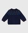 Babies' patterned wool and cotton jumper SOIR blue/MULTICO