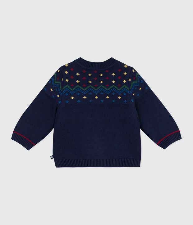 Babies' patterned wool and cotton jumper blue/multicolor