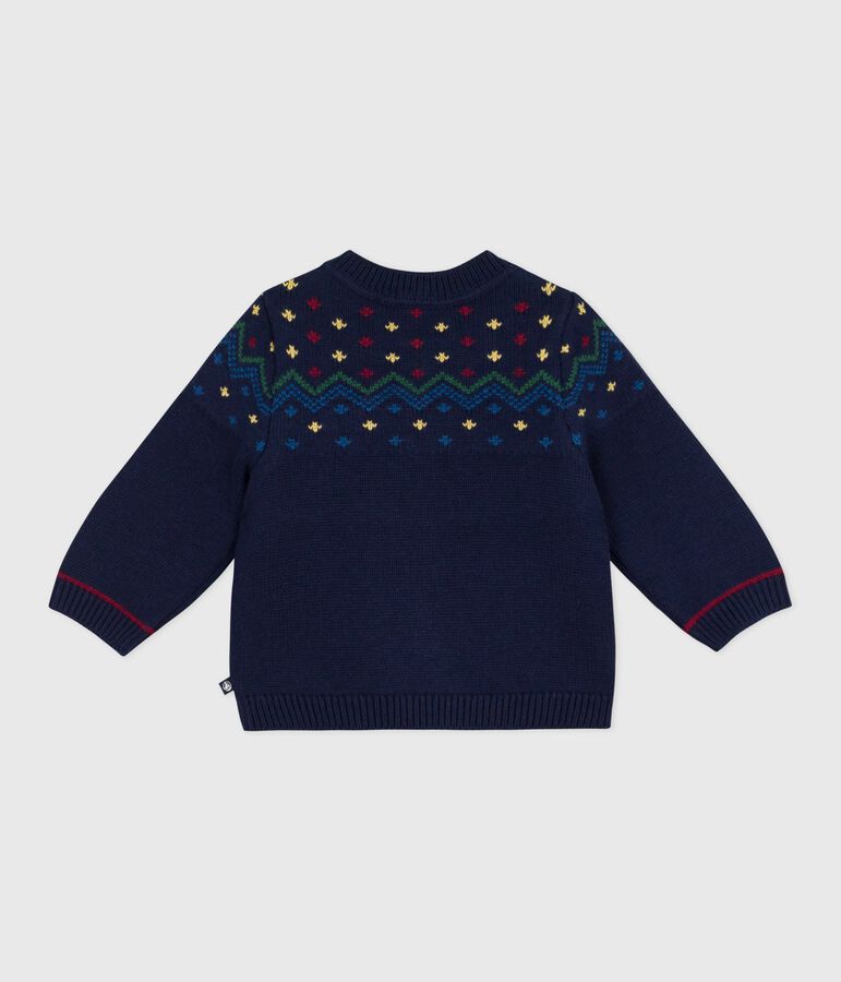 Babies' patterned wool and cotton jumper blue/multicolor