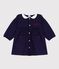 Babies' long-sleeved plain cotton dress with embroidered details on the collar SOIR