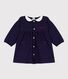 Babies' long-sleeved plain cotton dress with embroidered details on the collar