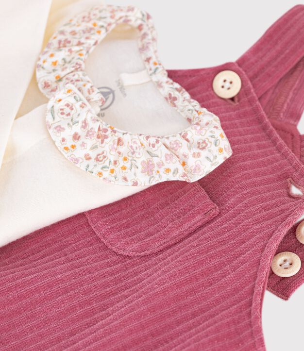 Cotton baby romper and bodysuit set with plain collar pink/ecru