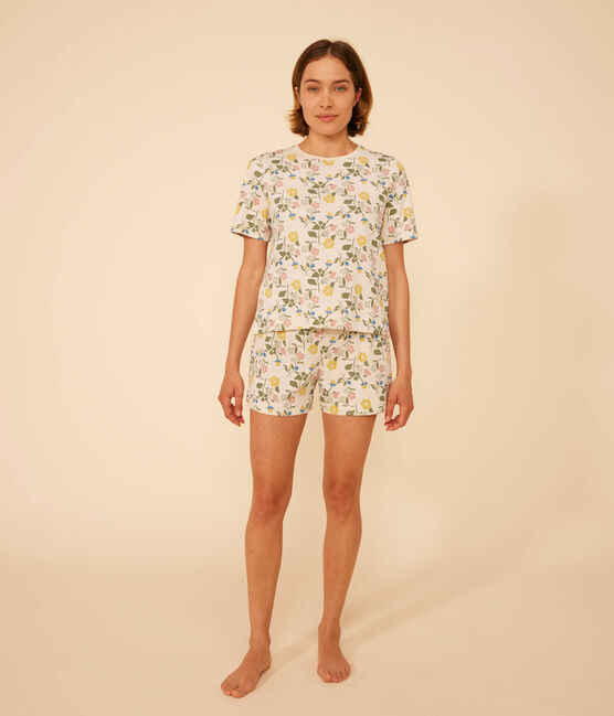 Women's Floral-pattern Cotton Pyjama Shorts and T-shirt AVALANCHE white/MULTICO