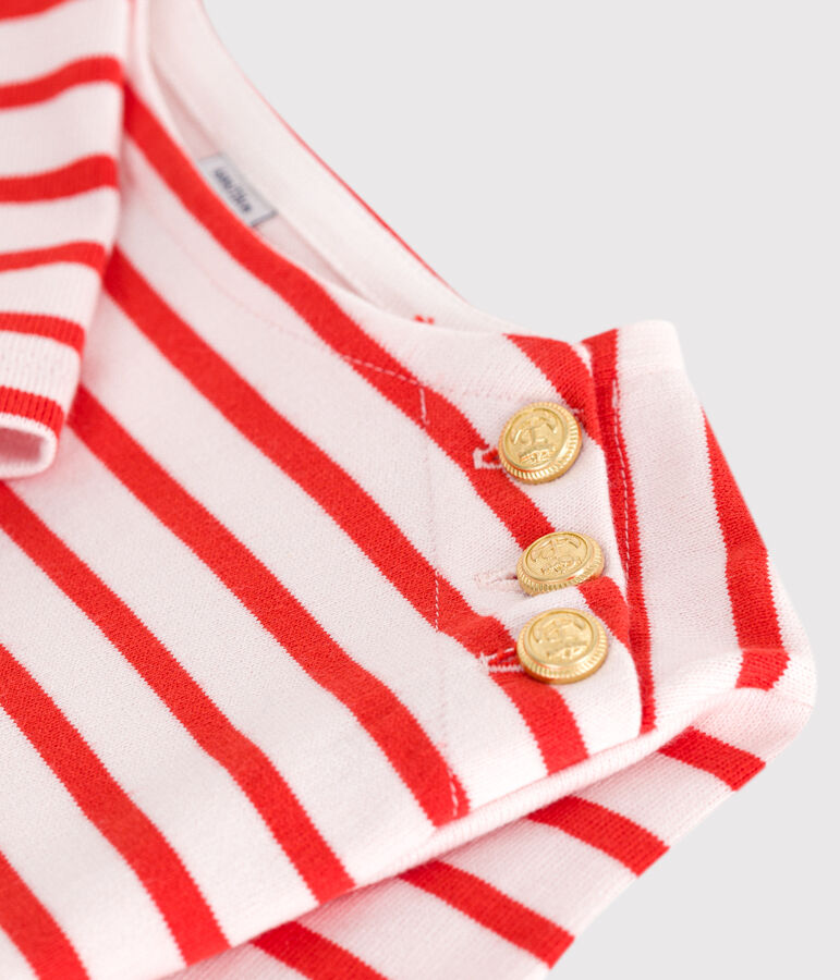 Children's long-sleeved stripy cotton dress FLEUR pink/SPICY