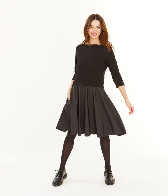 Women's Long-Sleeved Dual Material Dress NOIR black