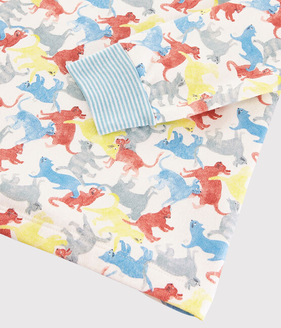 Boys' Cat Print Fleece Pyjamas MARSHMALLOW white/MULTICO white