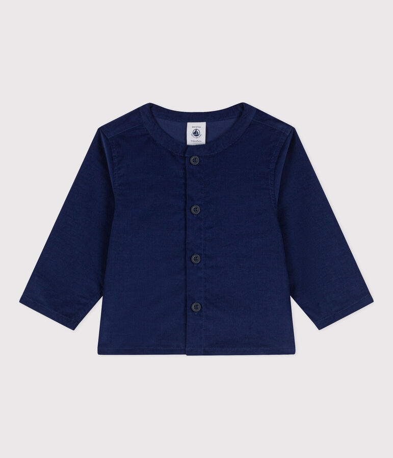Babies' Long-Sleeved Super Fine Velour Shirt BLEU FONCE