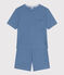 Women's openwork cotton pyjama shorts and plain T-shirt BEACH blue