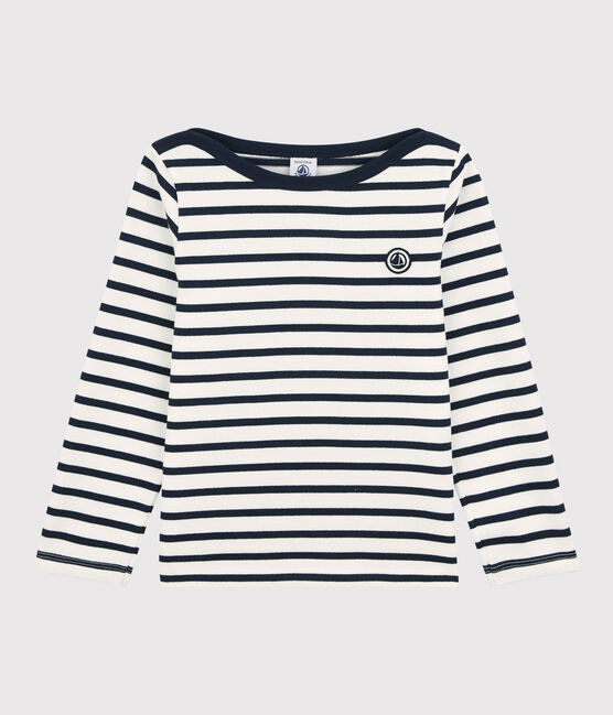 Unisex Children's Striped Cotton Breton Top MARSHMALLOW white/SMOKING blue