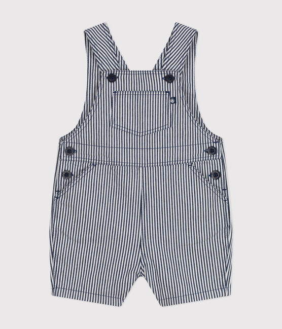 Babies' Short Canvas Dungarees MEDIEVAL blue/MARSHMALLOW white