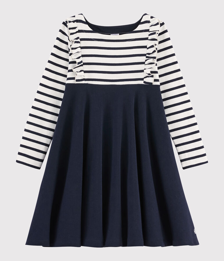Girl's Long-sleeved Dress white/blue
