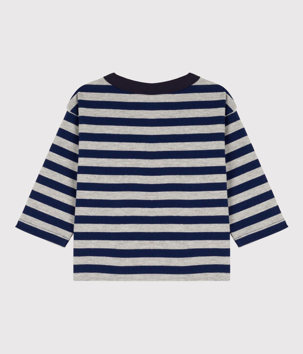Babies' Long-Sleeved Cotton T-shirt blue/grey