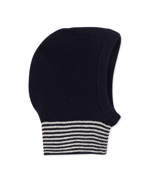 Cagoule b&eacute;b&eacute; fille en laine et coton blue