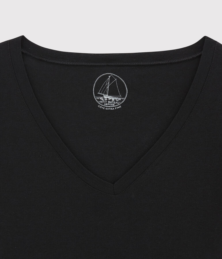 Women's Fine Rib Knit T-Shirt NOIR black