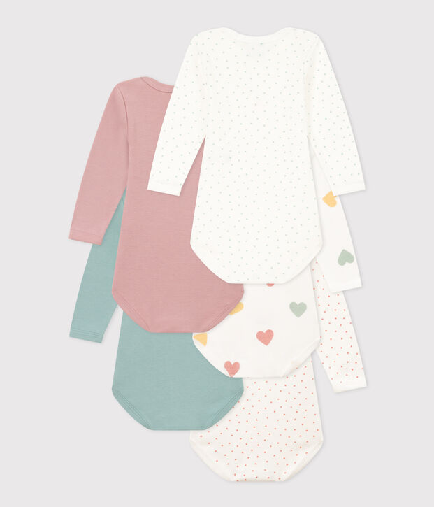 Babies' Heart Patterned Long-Sleeved Cotton Bodysuits - 5-Pack multicolor