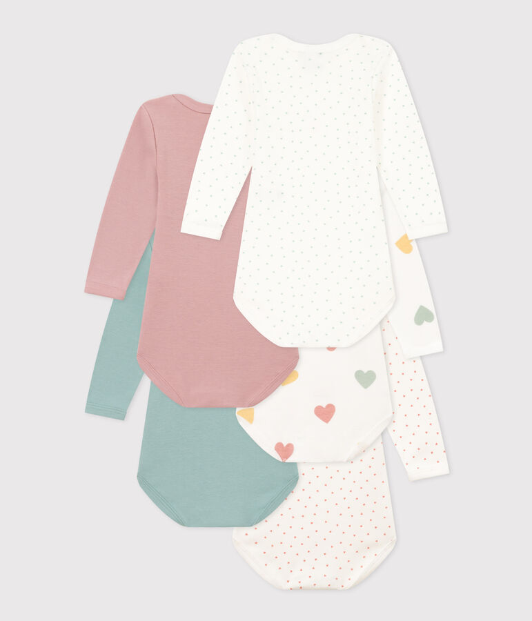 Babies' Heart Patterned Long-Sleeved Cotton Bodysuits - 5-Pack multicolor