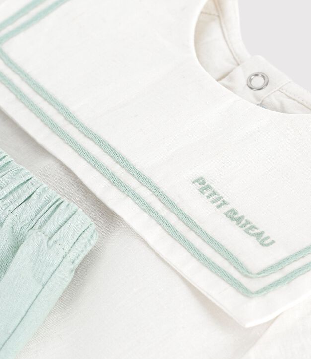 Babies' 2-piece cotton/linen outfit, with a sailor collar top white/blue