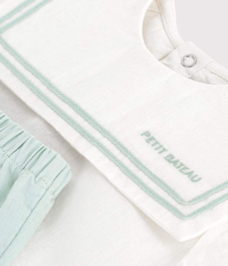 Babies' 2-piece cotton/linen outfit, with a sailor collar top white/blue