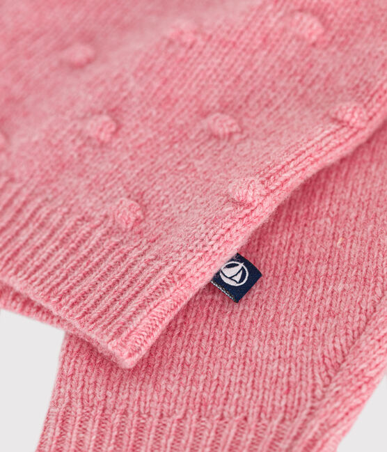 Knitted cardigan containing wool for babies. ROSELINE CHINE pink
