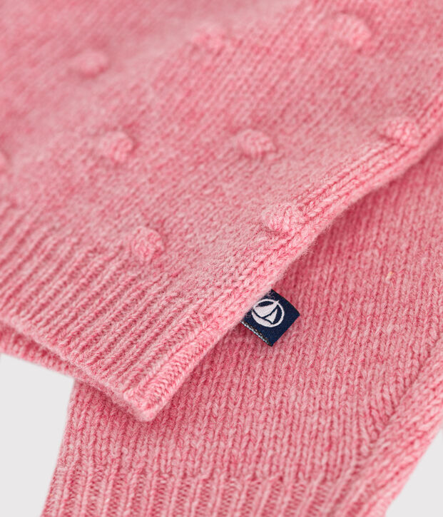 Knitted cardigan containing wool for babies. pink
