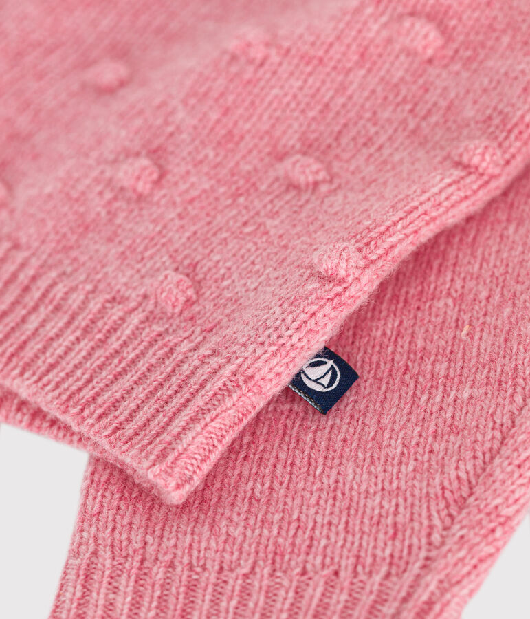 Knitted cardigan containing wool for babies. pink