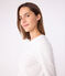 Women's iconic long-sleeved plain rib knit T-shirt ECUME white