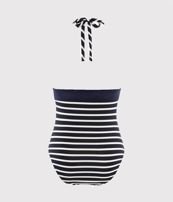 Women's 2-Piece Stripy Swimsuit SMOKING blue/MARSHMALLOW white